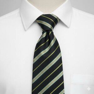 Geoffrey Beene Silk Tie Striped Geometric Black Green Formal Dress